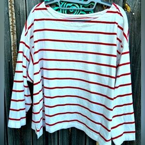 Petite Long-Sleeve Mariner Loose Boat Neck Tee
